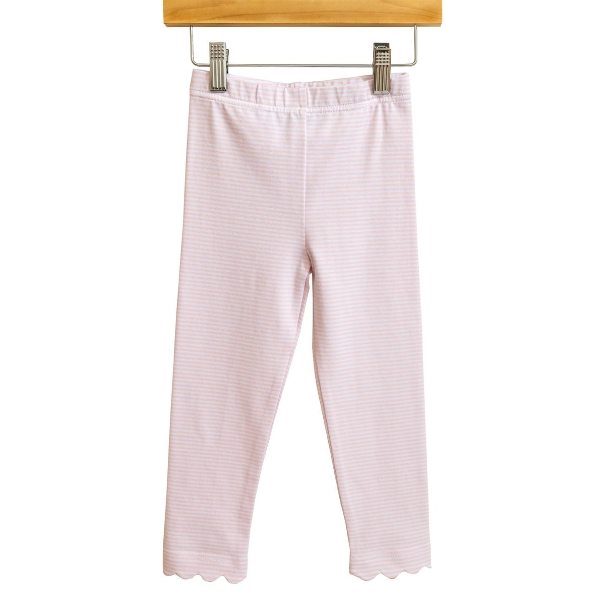 Scallop Leggings- Light Pink Stripe