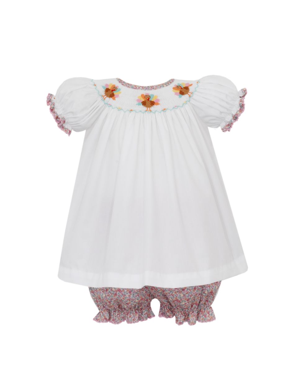 Pink Floral Smocked Turkey Bloomer Set