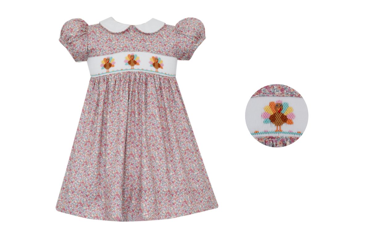 Pink Floral Smocked Turkey Dress