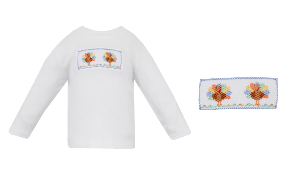 Boy White Knit Smocked Turkey T-shirt