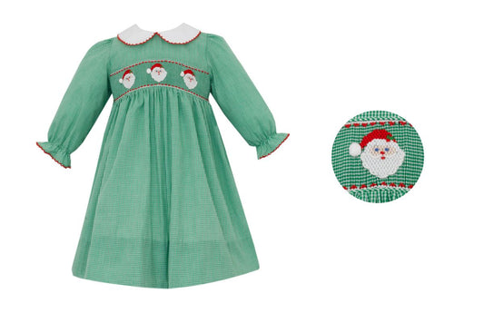 Smocked Santa Green Gingham Dress