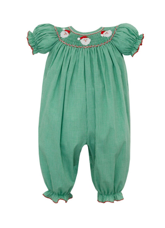 Smocked Santa Green Gingham Long Bubble