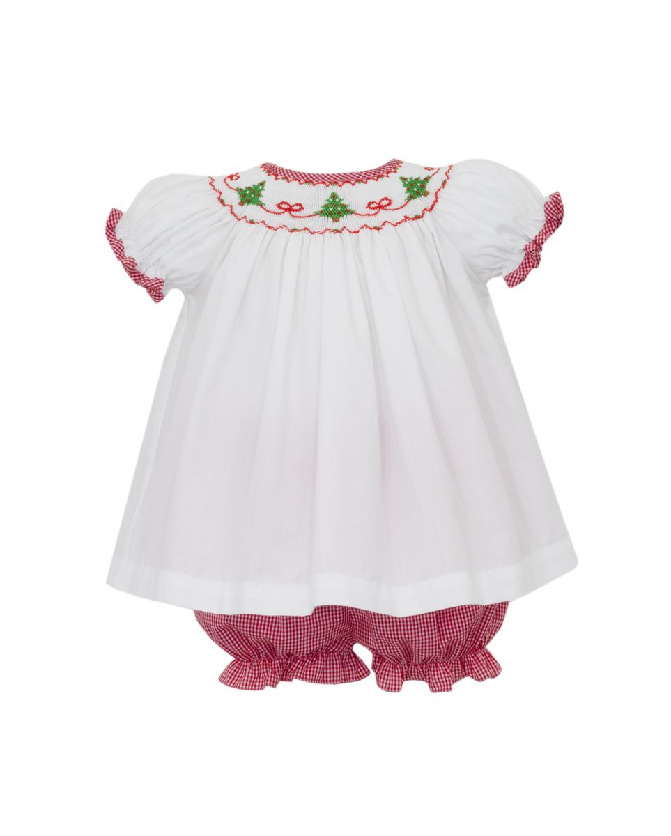 Smocked Trees w/ Bows Red Gingham Bloomer Set