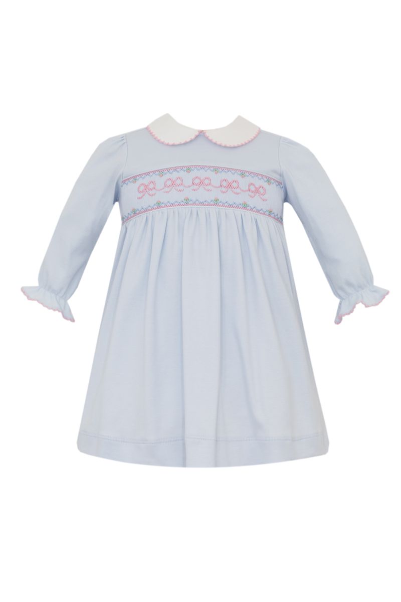 Light Blue Smocked Bow Knit Dress