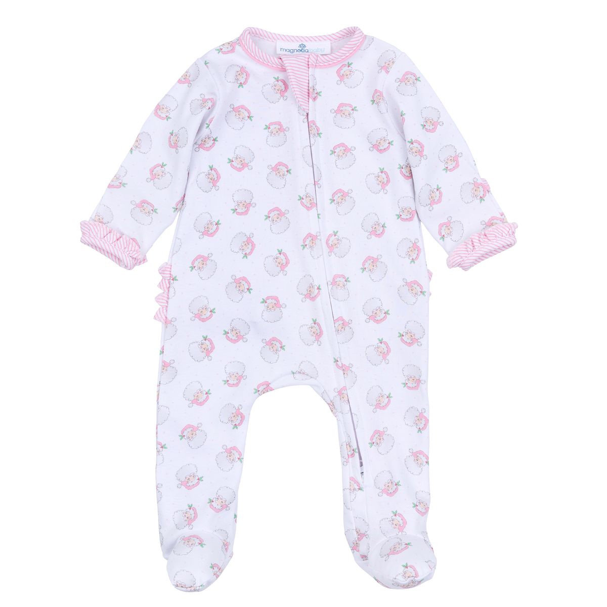 Santa Baby Print Zip Footie - Pink
