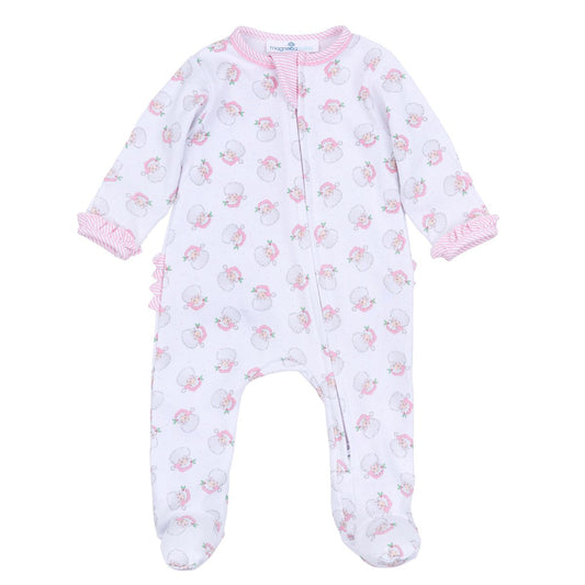 Santa Baby Print Zip Footie - Pink