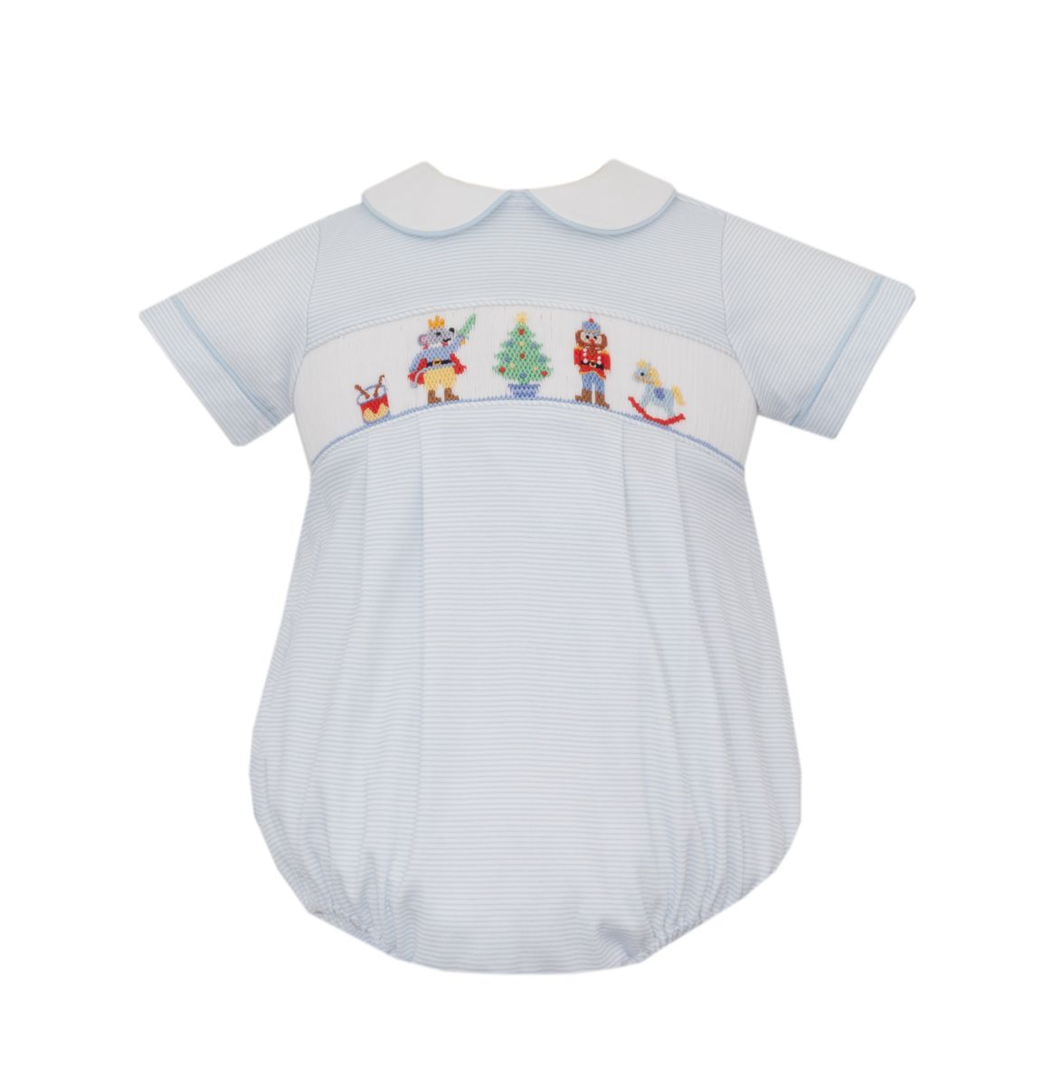 Boys Smocked Nutcracker Blue Knit Stripe Bubble