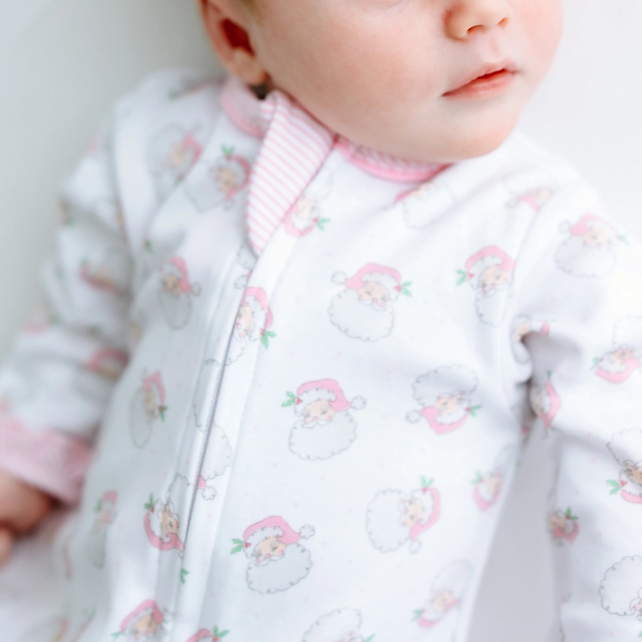 Santa Baby Print Zip Footie - Pink
