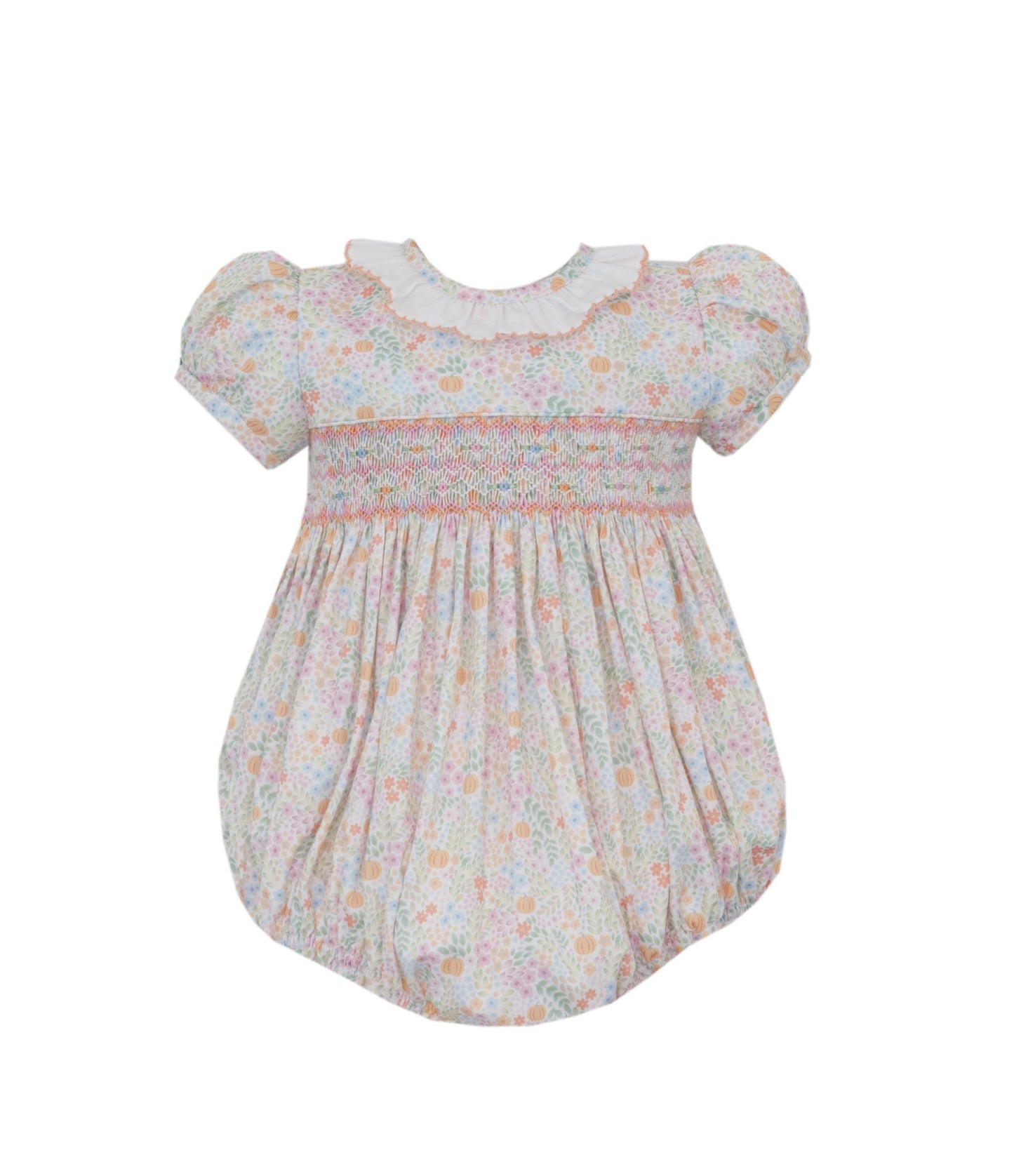 Smocked Multicolor Floral Pumpkin Bubble