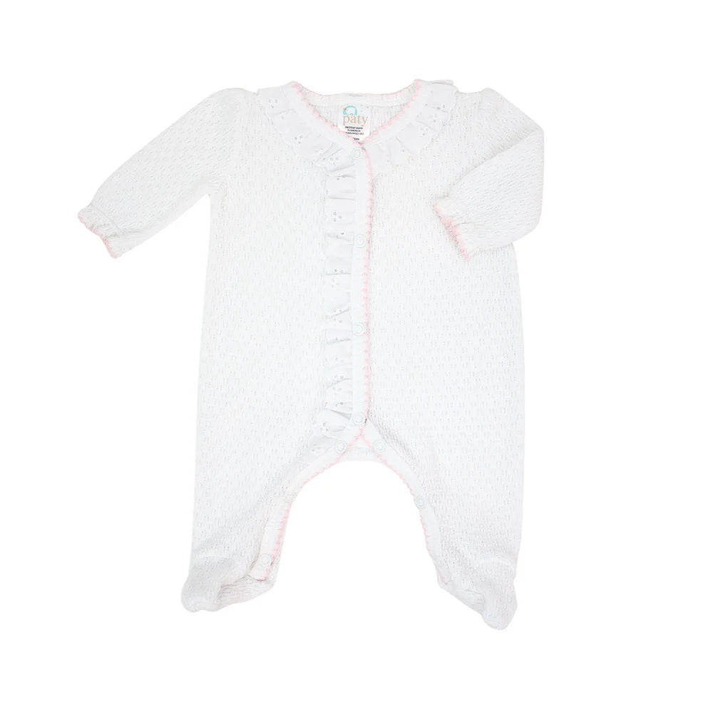 Paty Knit Footie w/ Eyelet - White/Pink