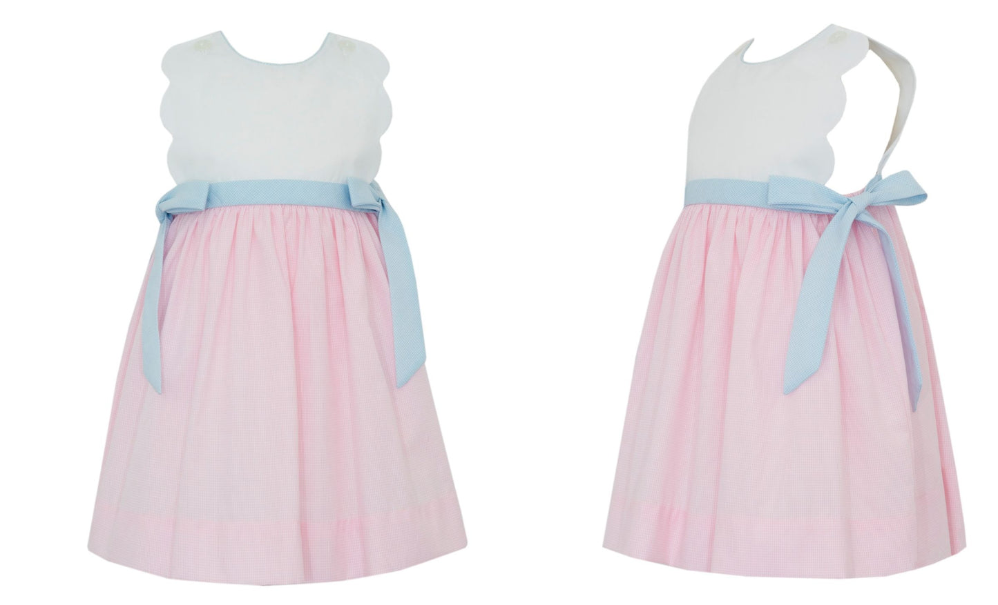 Pink Check Scalloped Sundress w/ Blue Bows