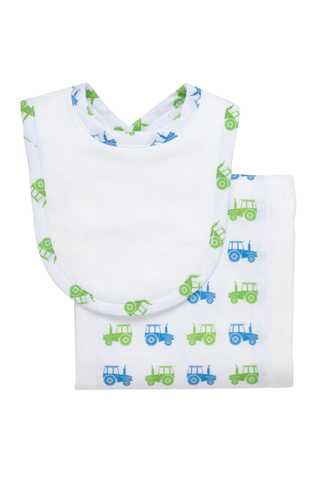 Drooler Bib & Burp Set - Tractor Print
