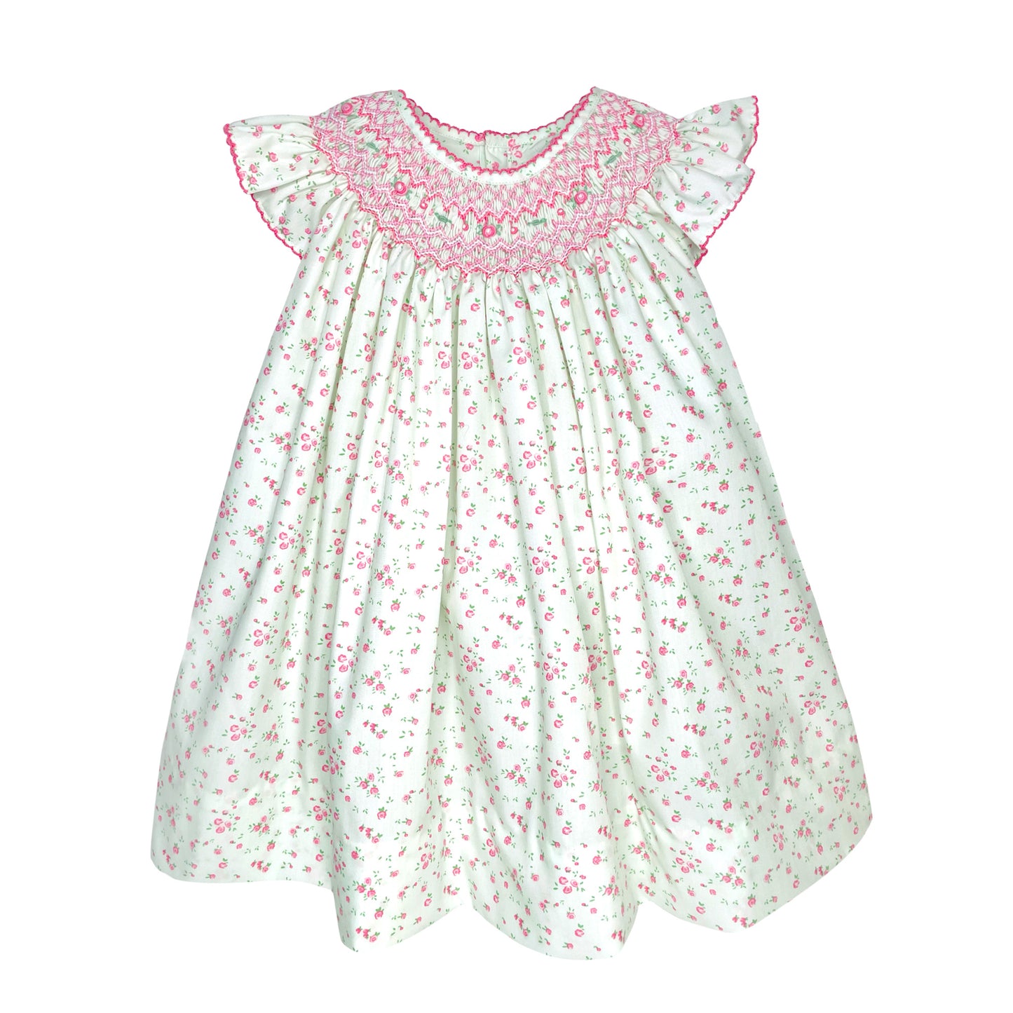 Hand Smocked Floral Bloomer Set and Dress - Pink/Green