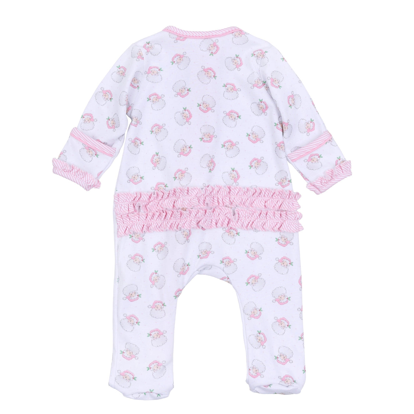 Santa Baby Print Zip Footie - Pink