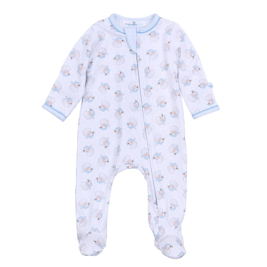 Santa Baby Print Zip Footie - Light Blue