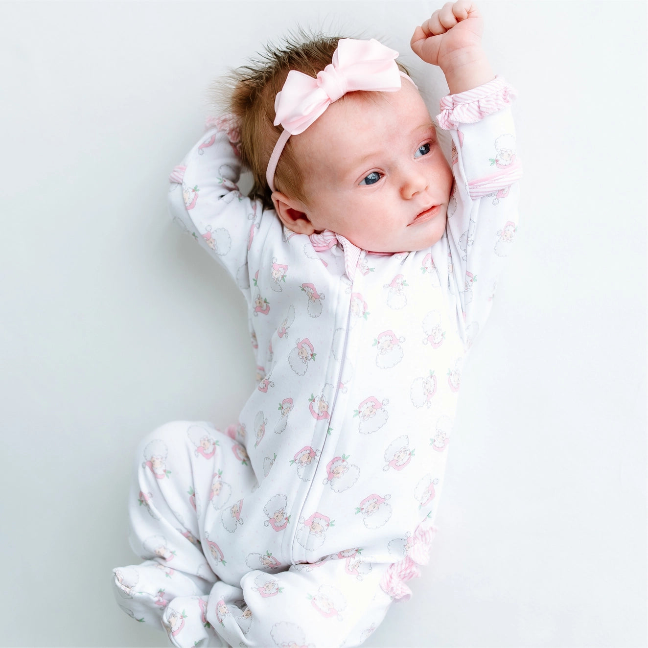 Santa Baby Print Zip Footie - Pink