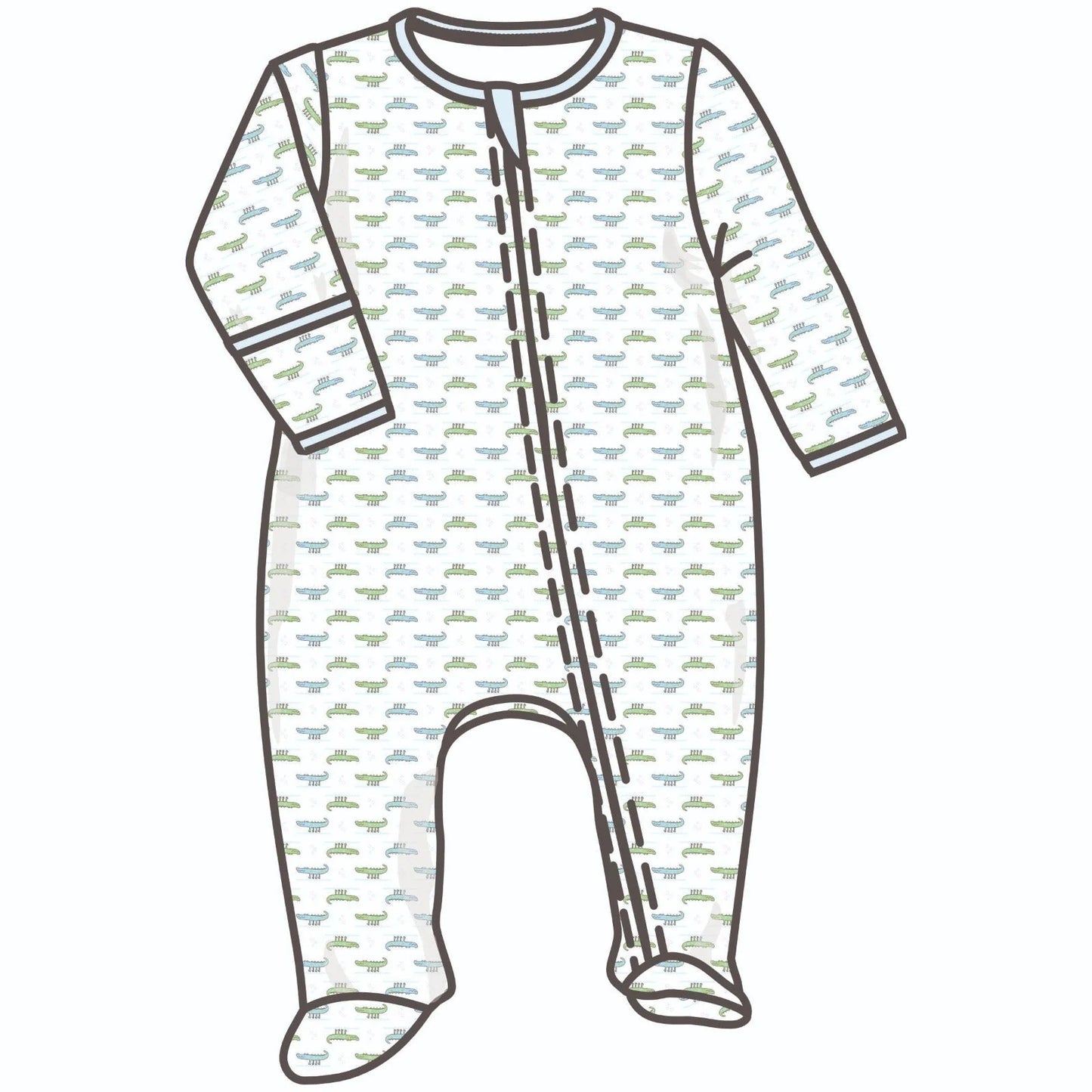 Blue Alligator Pie Zipper Footie