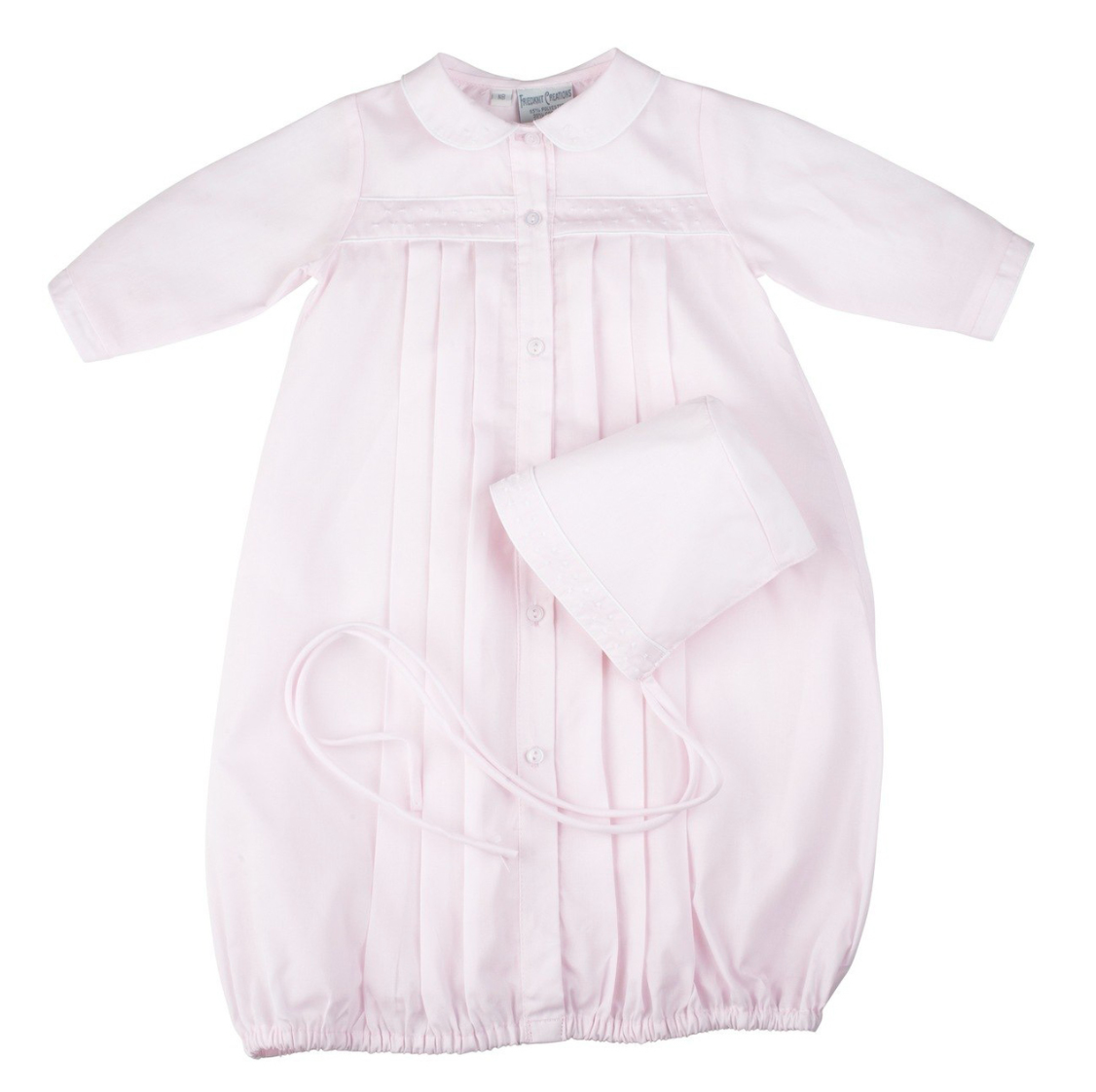 Pink Girls Dot Embroidered Take Me Home Gown with Bonnet