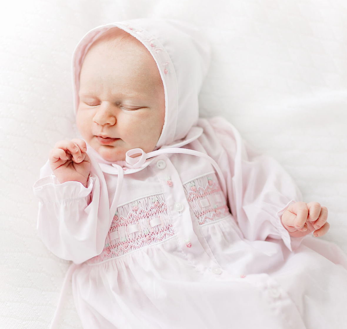 Ribbon Smocked Take Home Gown with Hat - Pink