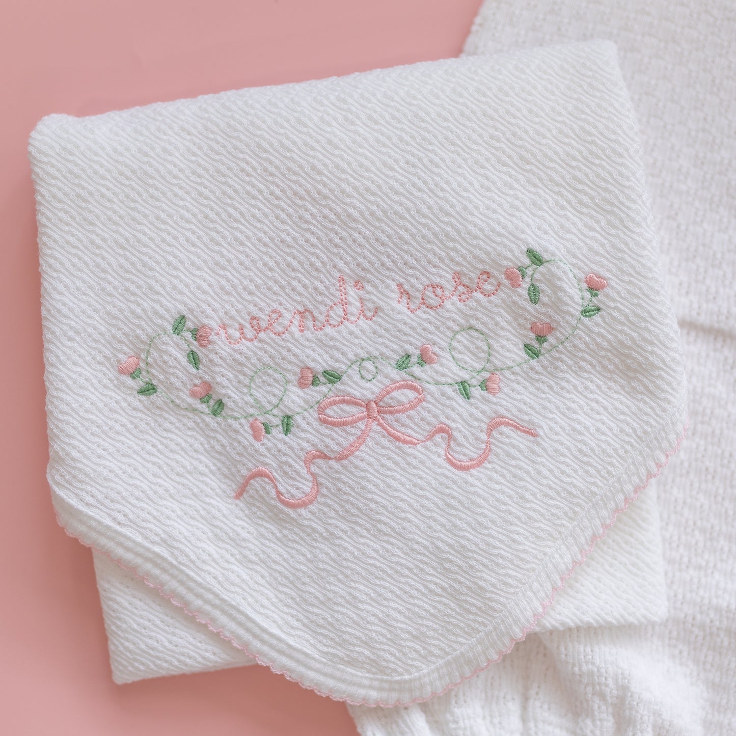 White w/ Pink Trim Swaddle Blanket