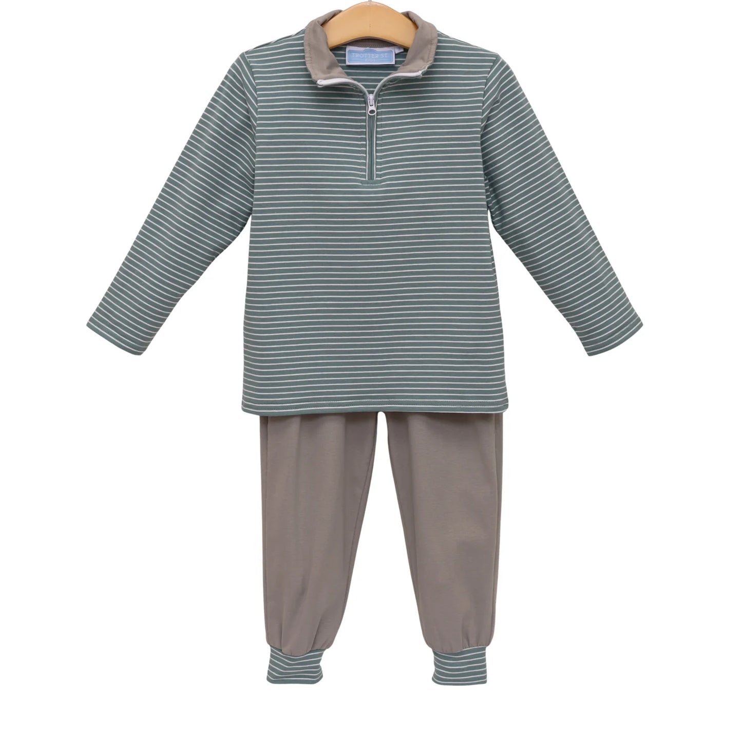 Tucker Pullover Set- Sage Stripe/Beige