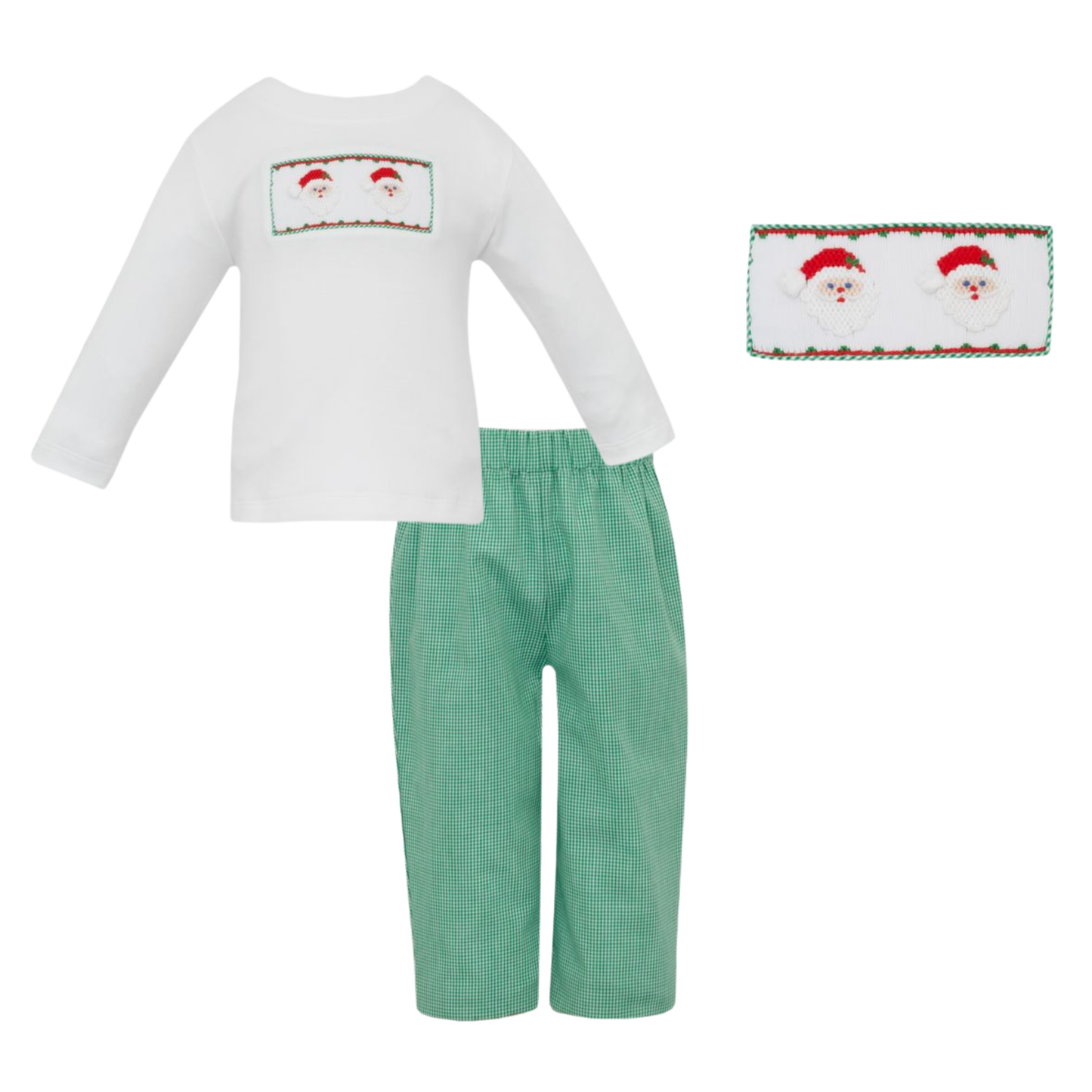 Smocked Santa Green Gingham Pant Set