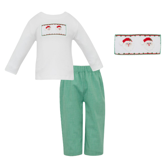 Smocked Santa Green Gingham Pant Set
