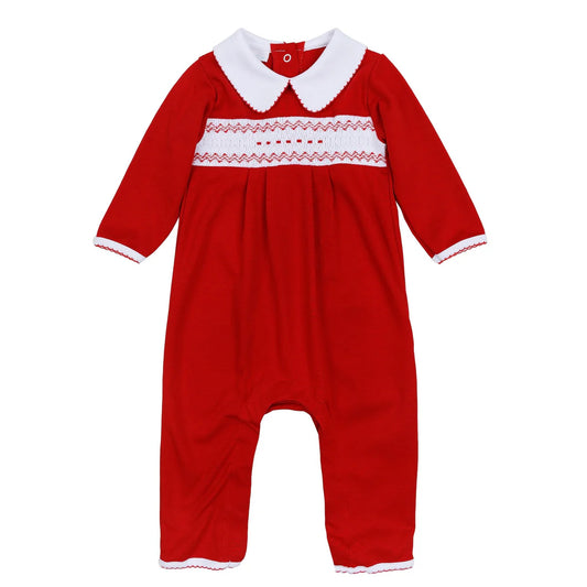 Chris and Eve's Classics Smocked Collared Playsuit - Red Boy