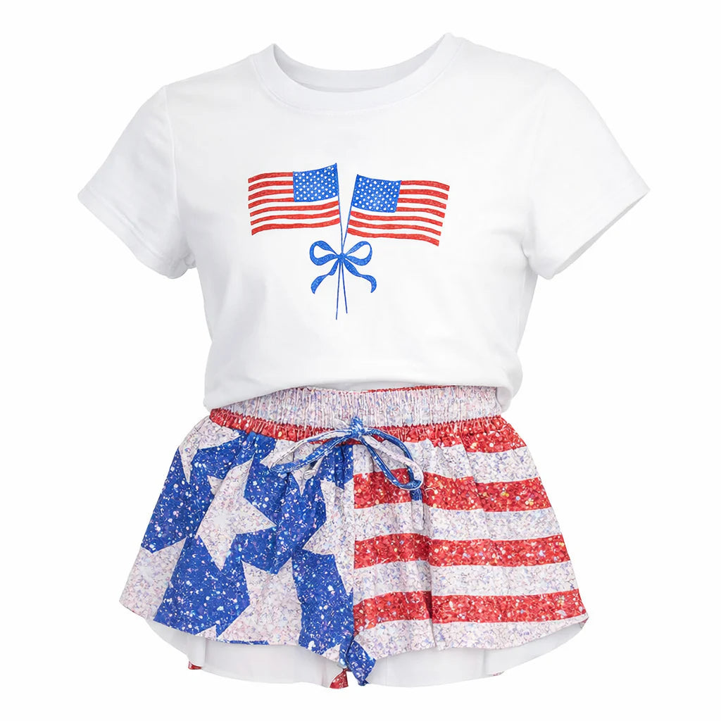 American Flag Shimmer Butterfly Shorts