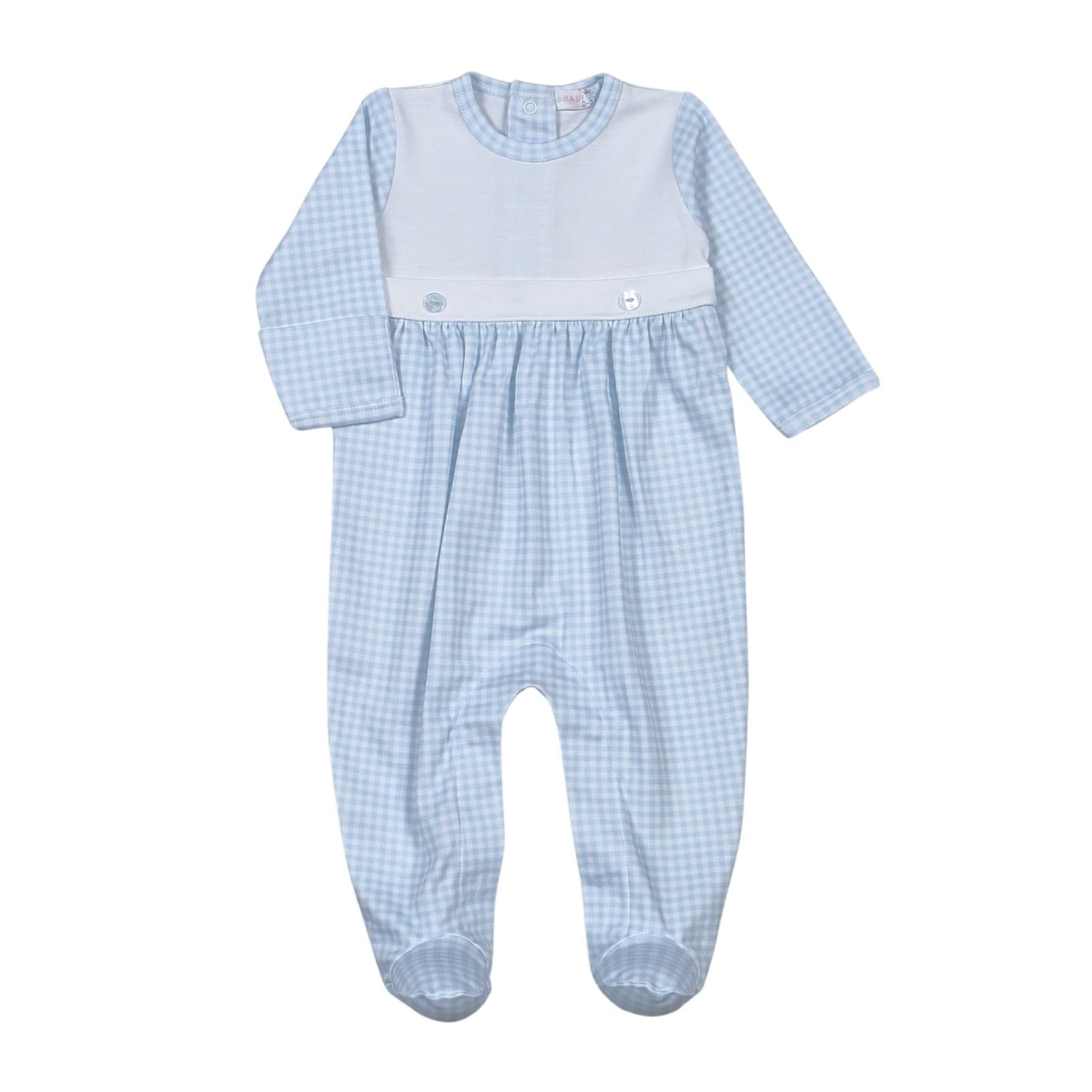 Blue Gingham Two Button Footie