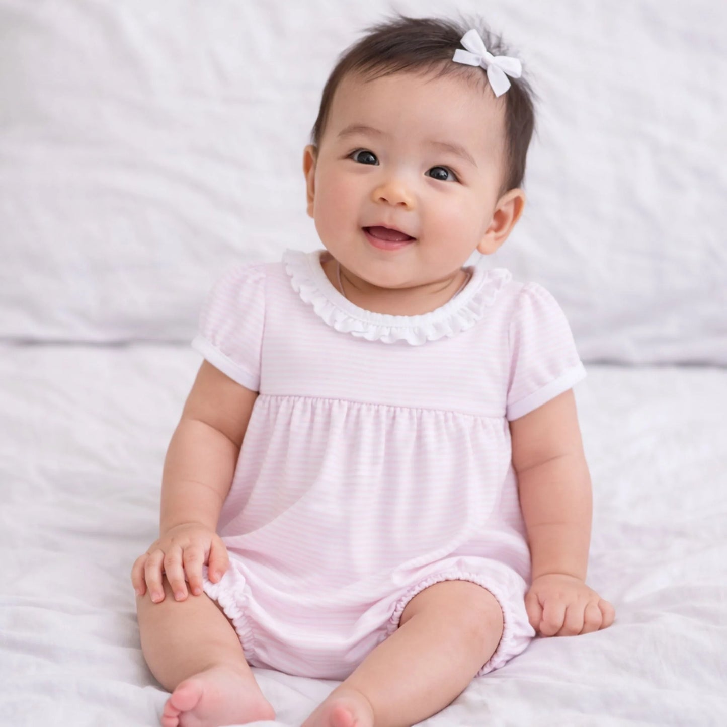 Mini Stripes Ruffle Short Sleeve Bubble - Pink