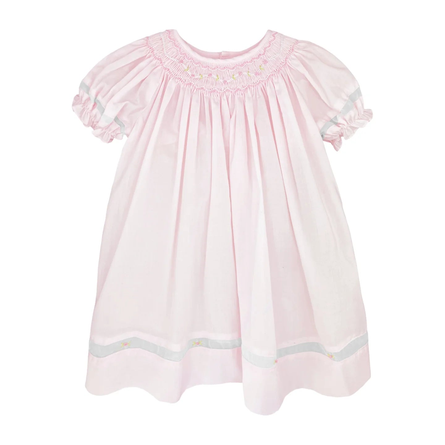 Pink Smocked Daygown w/ Voile Insert and Bonnet