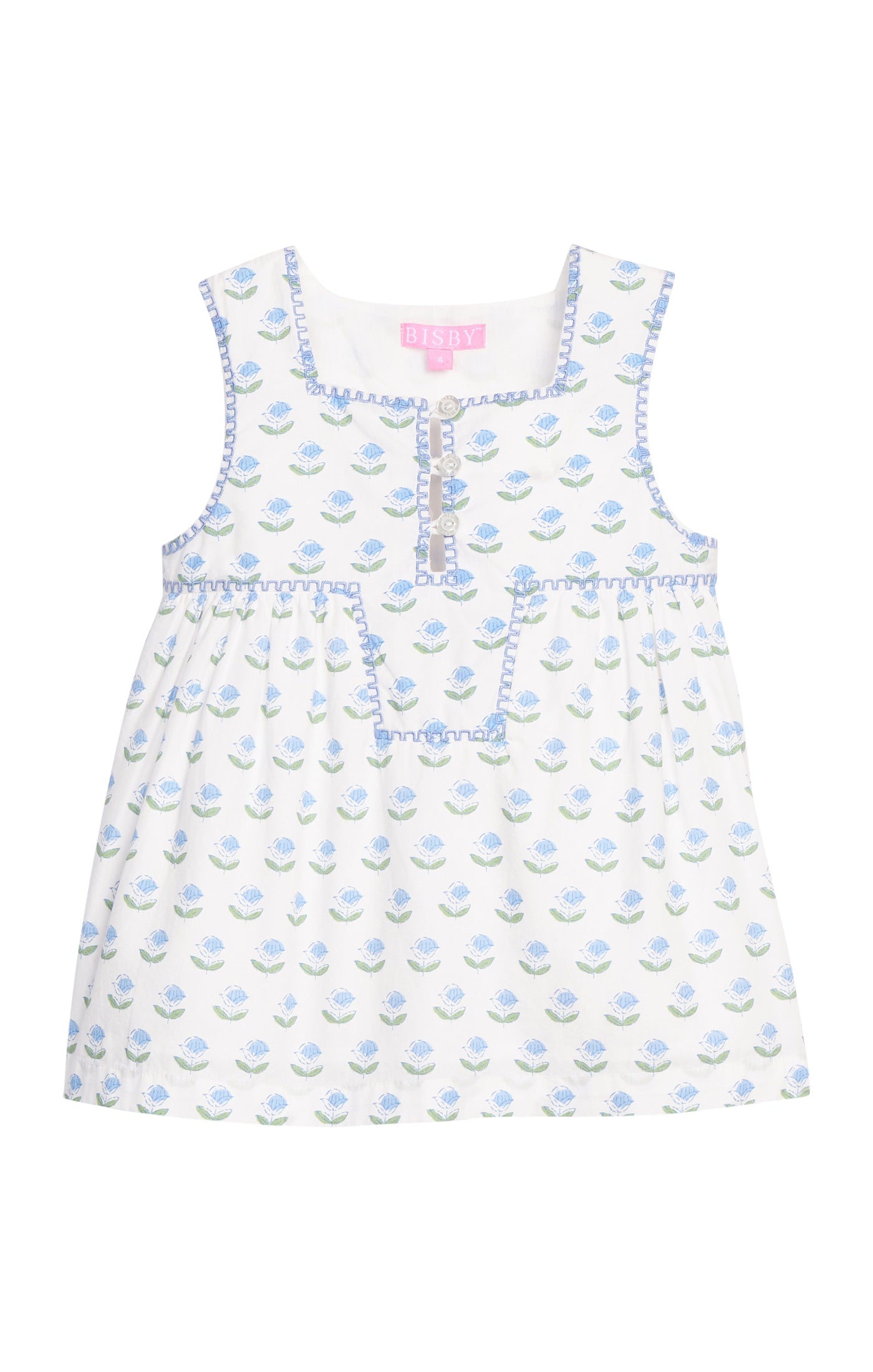 Keystone Top - Blue Tulip Block Print