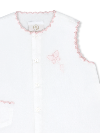 White Diaper Set w/ Pink Butterfly Embroidery
