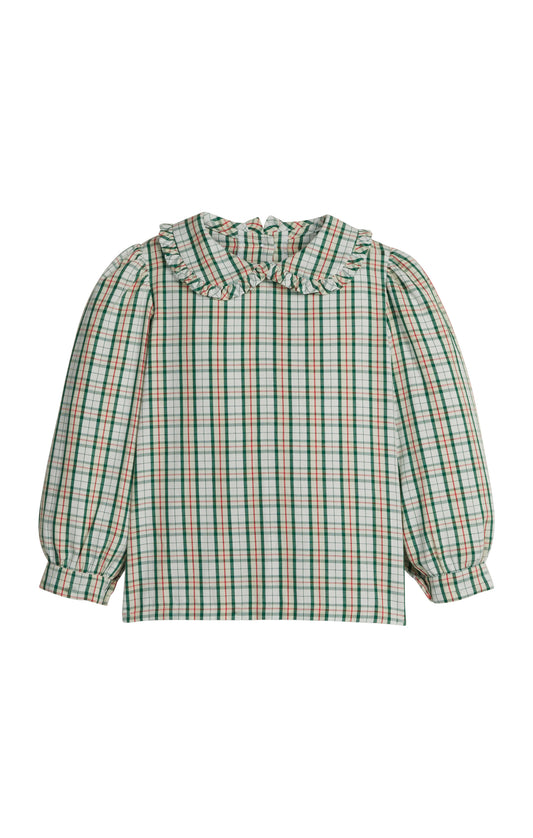 Ruffled Peter Pan Blouse - Mistletoe Tartan