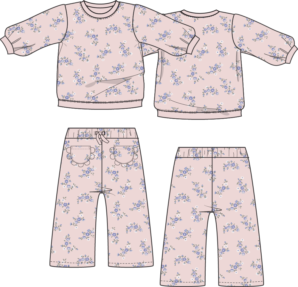 Sweet Hanna Floral Velour - Oversized Sweatshirt and Wide Leg Pant
