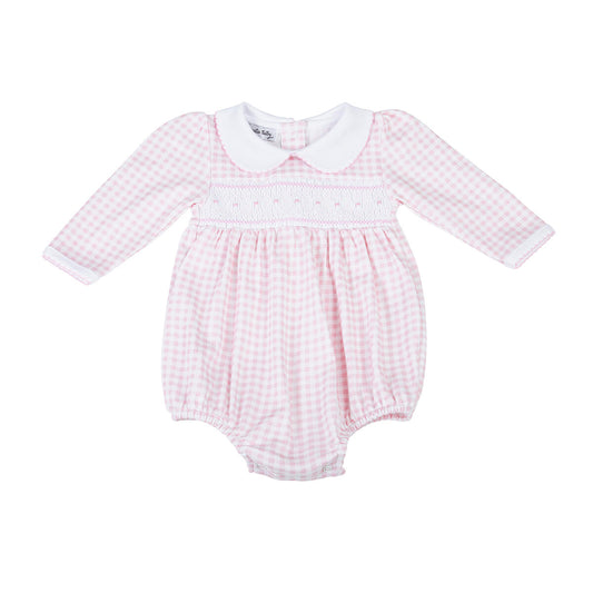 Mini Checks Smocked Bubble - Pink