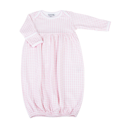Mini Checks Gathered Gown - Pink