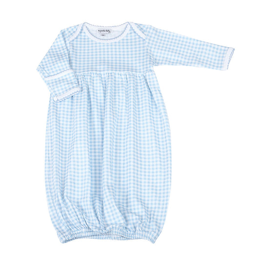 Mini Checks Gathered Gown - Blue