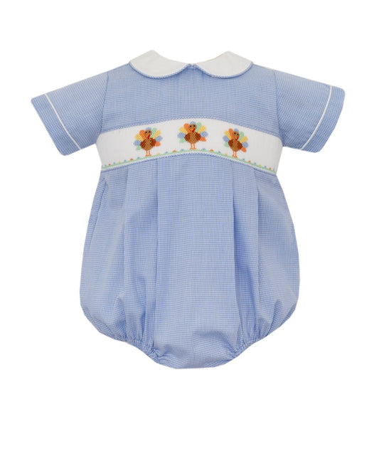 Blue Gingham Smocked Turkey Boy Bubble