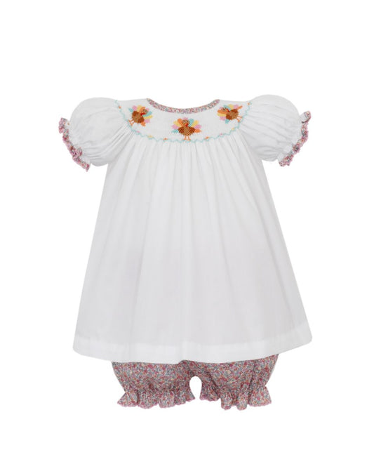 Pink Floral Smocked Turkey Bloomer Set