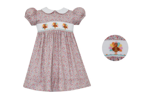 Pink Floral Smocked Turkey Dress