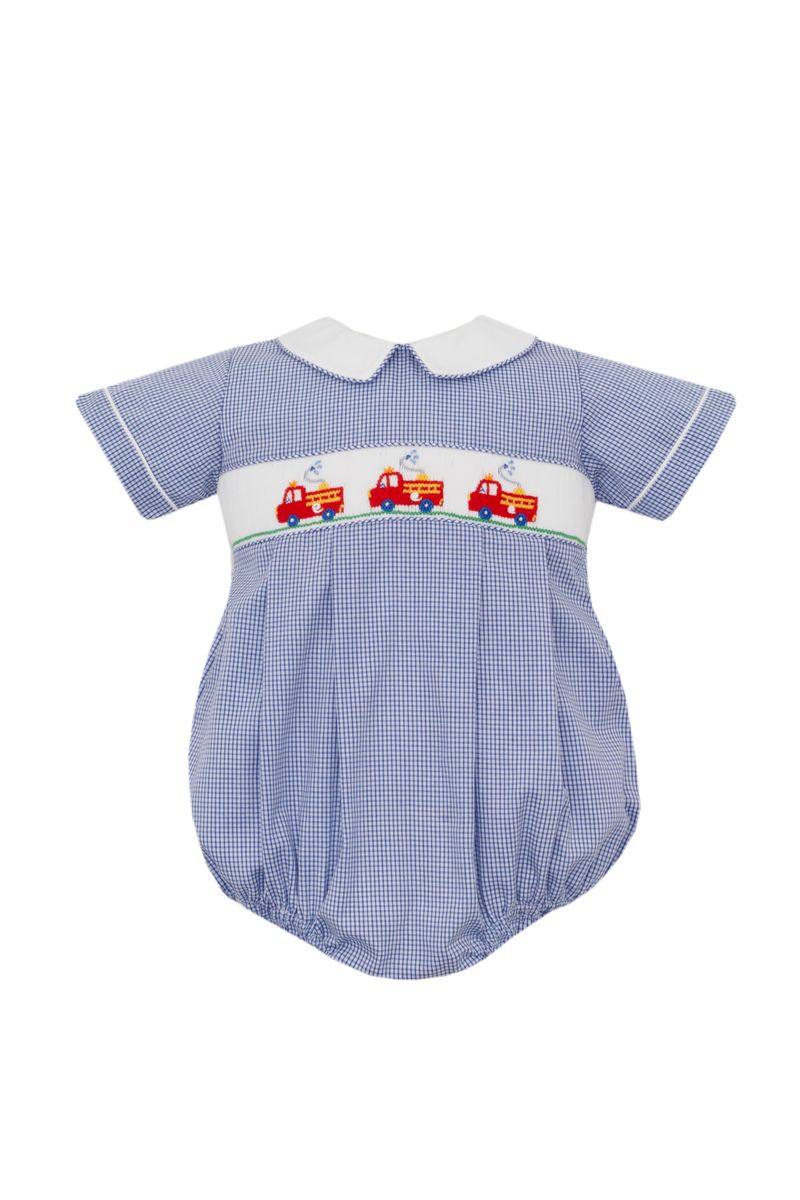 Navy Blue Check Firetruck Bubble