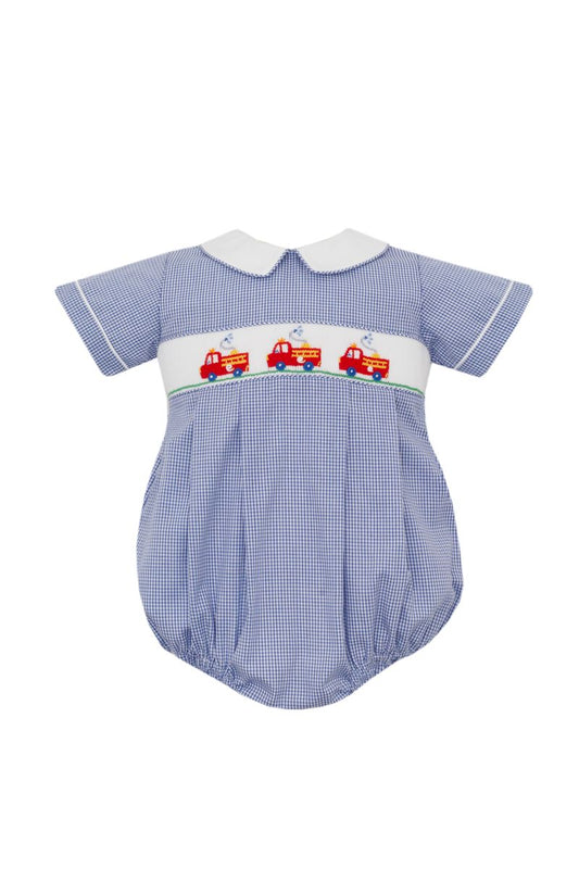 Navy Blue Check Firetruck Bubble