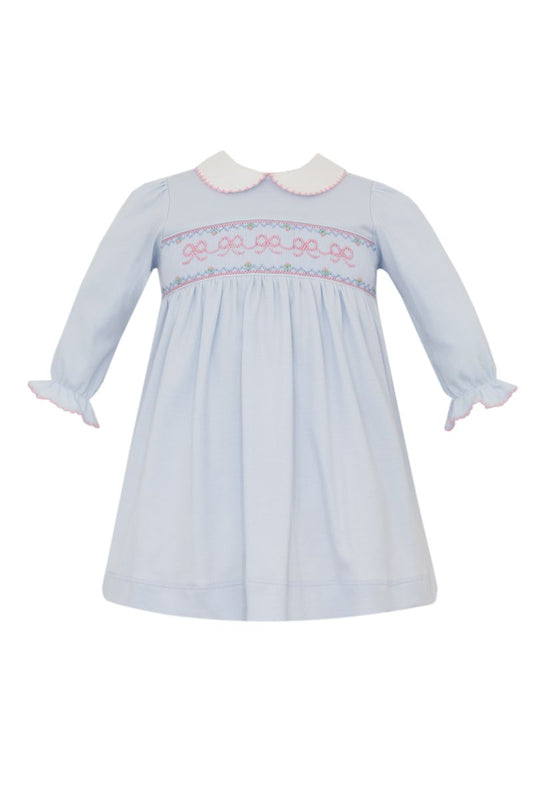 Light Blue Smocked Bow Knit Dress