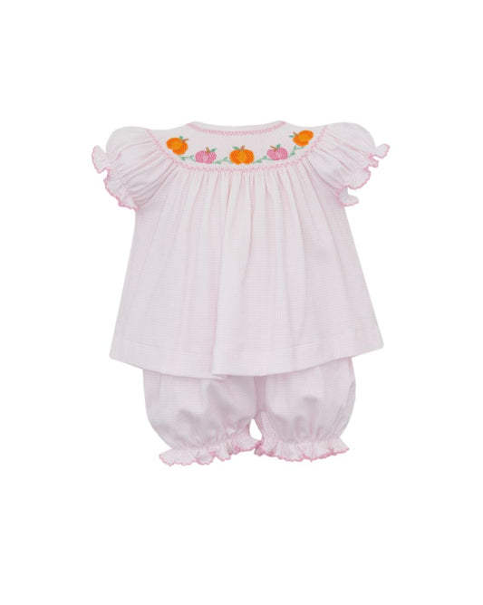Pink Check Smocked Pumpkin Knit Bloomer Set