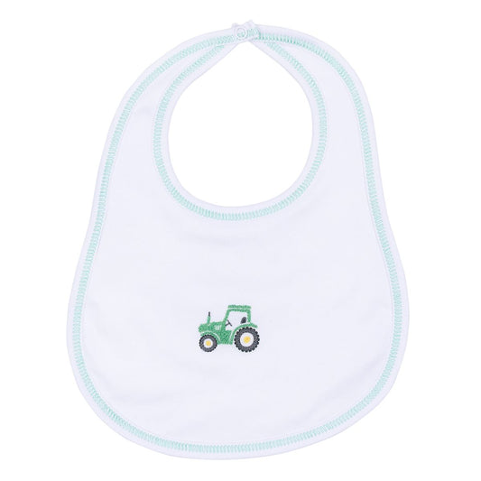 Lil' Green Tractor Green Embroidered Bib