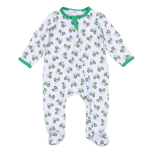 Lil' Green Tractor Green Printed Zipper Footie