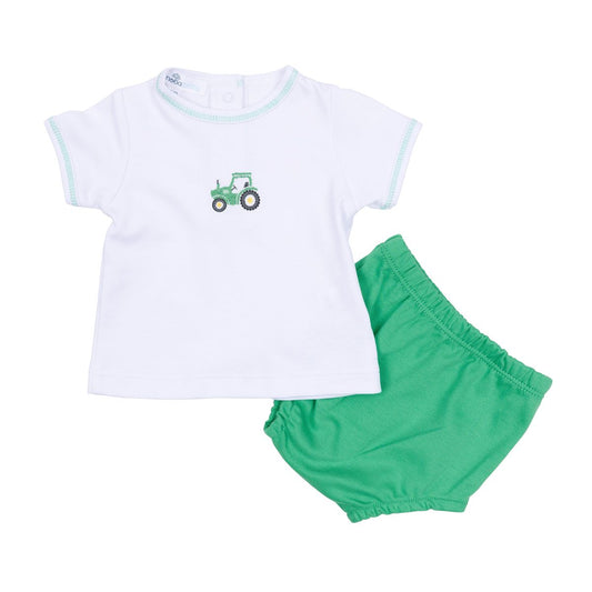 Lil' Green Tractor Green Embroidered Diaper Cover Set