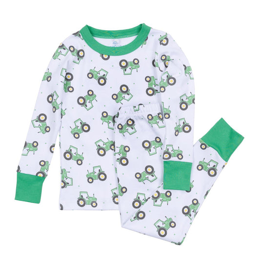 Lil' Green Tractor Green Long Pajamas
